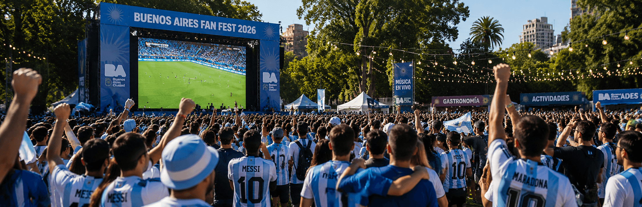 Buenos Aires Fan Fest 2026 con pantalla gigante y público alentando