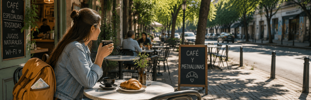 Desayuno en una cafetería de Buenos Aires antes del check-in del hotel