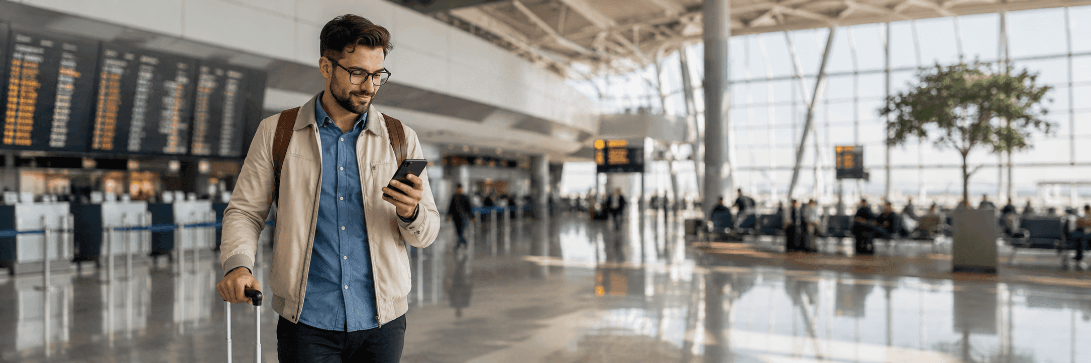 Hot Sale viajes con pasajero mirando ofertas en el celular