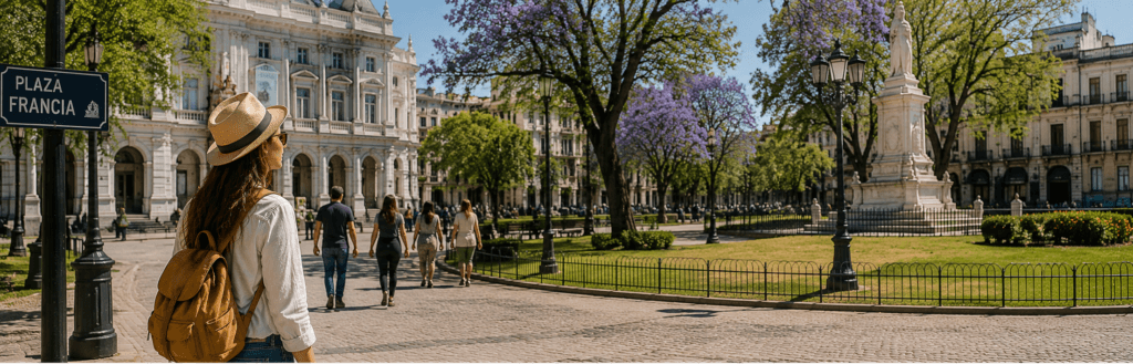 Turista recorriendo Recoleta durante las horas previas al check-in en Buenos Aires