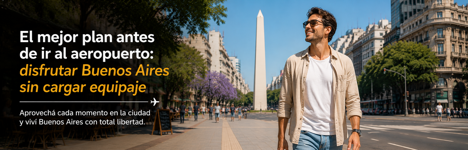 Turista caminando por Buenos Aires sin equipaje