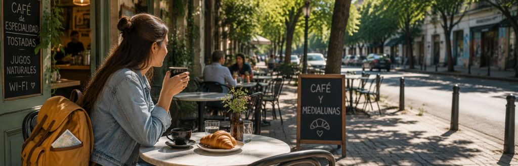 Desayuno en una cafetería de Buenos Aires antes del check-in del hotel