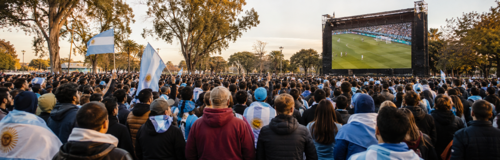 Plaza Seeber reúne a turistas y residentes para ver los partidos en pantalla gigante.