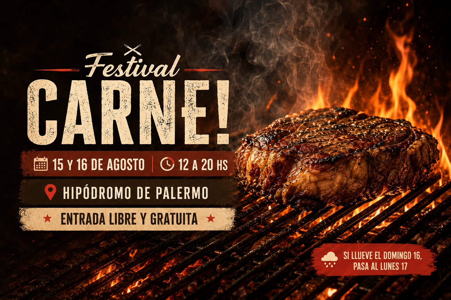 Carne! Festival de Parrillas en el Hipódromo de Palermo el 15 y 16 de agosto, de 12 a 20 horas.