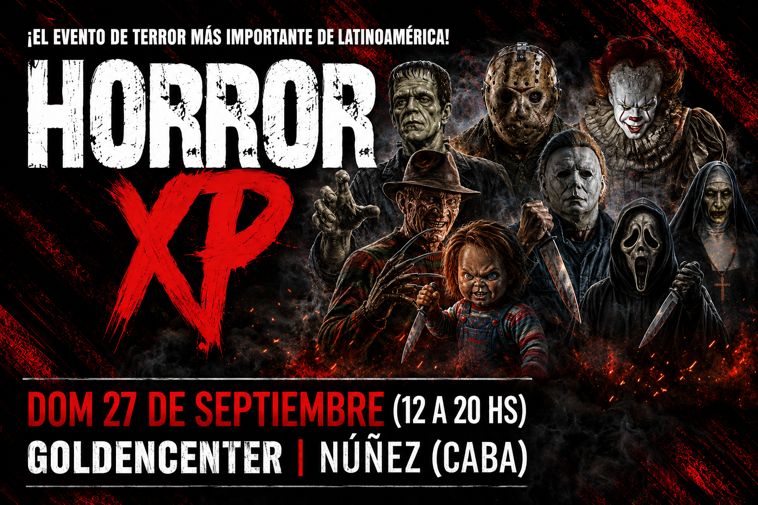 Horror XP 2026 en Goldencenter con personajes clásicos del cine de terror