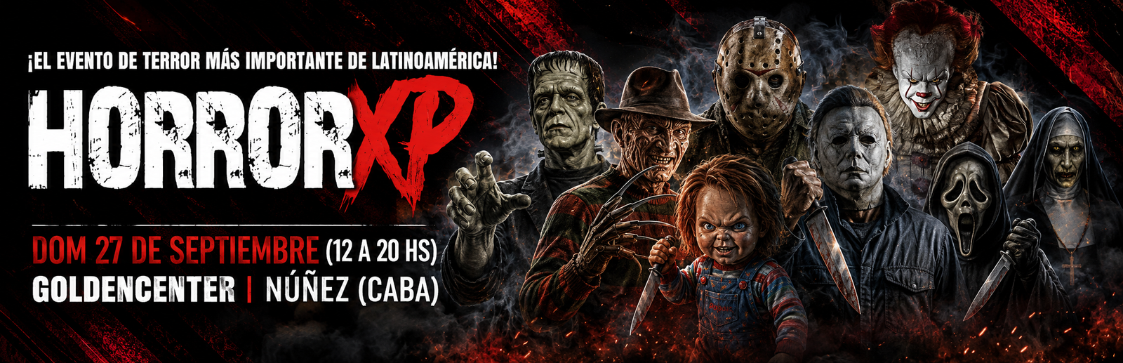 Horror XP 2026 en Goldencenter con personajes clásicos del cine de terror