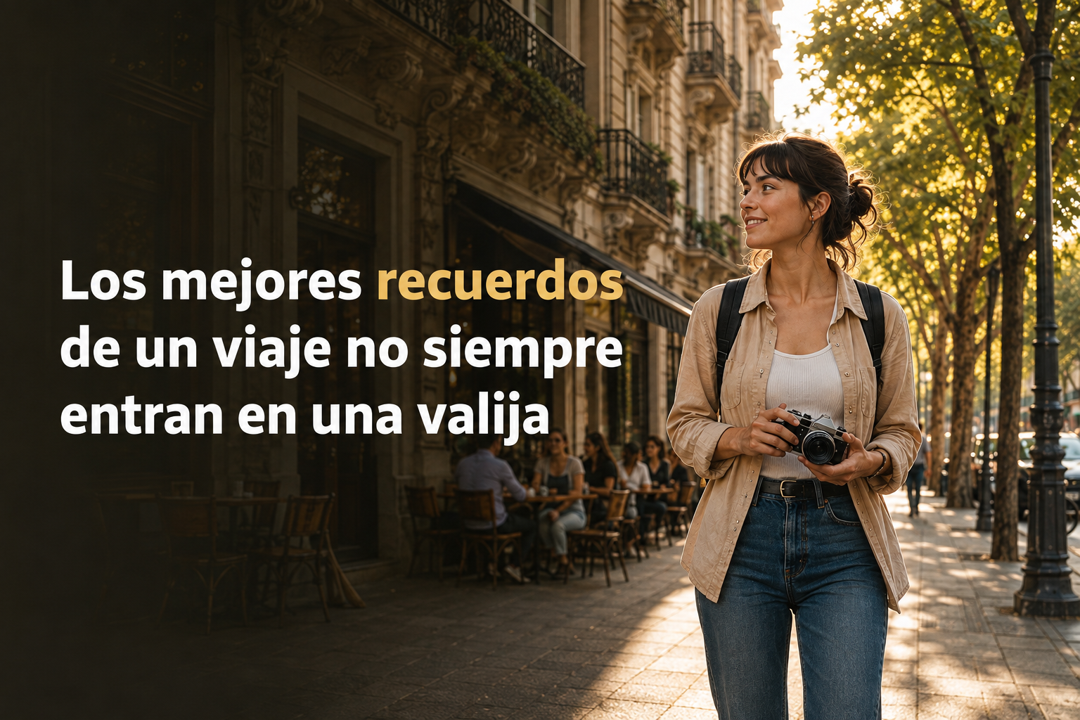 Viajera con cámara recorriendo Buenos Aires y coleccionando experiencias en lugar de souvenirs de viaje.
